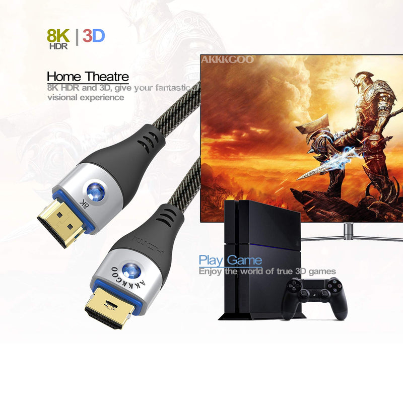 8K HDMI Cable 4.9ft, AKKKGOO HDMI 2.1 Cable, High Speed 48Gbps, 8K@60Hz 4K@120Hz eARC HDR10 4:4:4 HDCP 2.2 & 2.3 Compatible with Dolby Vision, Xbox, PS4, PS5, UHD TV, Monitor 4.9ft/1.5m