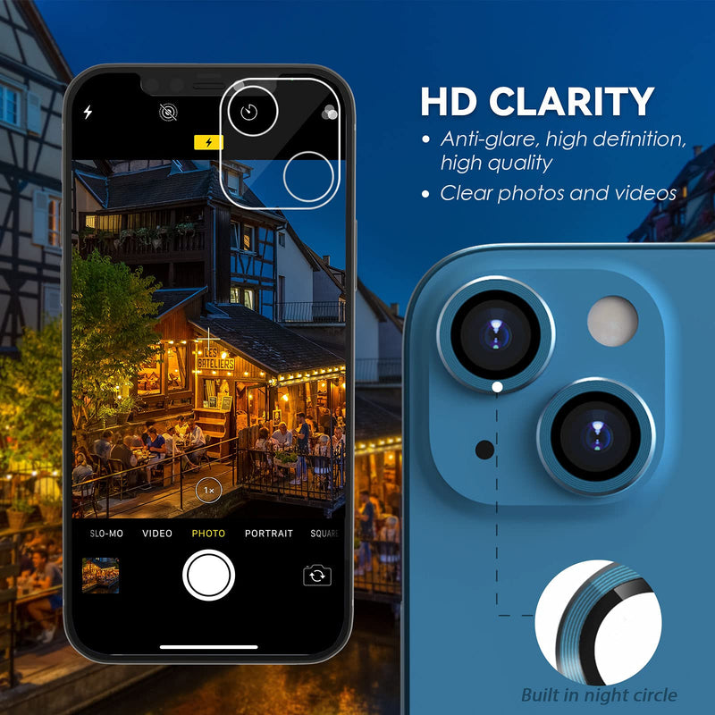 CloudValley Camera Lens Protector Designed for iPhone 13/13 Mini, Tempered Glass Protective Film, Aluminum Alloy Camera Lens Cover, Blue