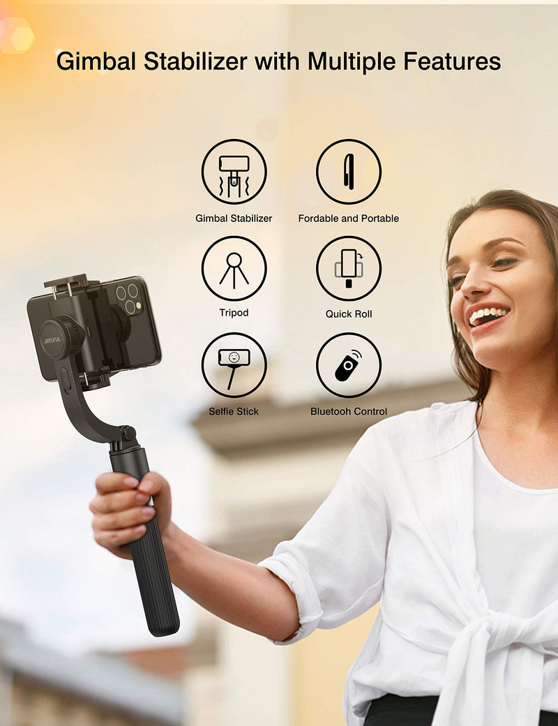 Selfie Stick Tripod Gimbal Stabilizer for Smartphone with Bluetooth Wireless Remote 360° Rotation Compatible with iPhone & Android