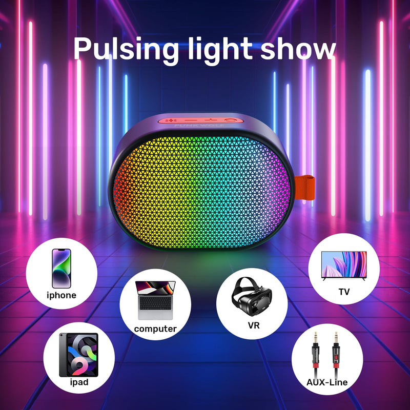 [AUSTRALIA] - ROFALL Bluetooth Speakers Portable, Wireless Speaker with RGB Lights, HD Sound, 5 Watts, Compact Size, Dual Pairing, TWS, Waterproof, Suitable for Mobile Phones, Tablets and Laptops 