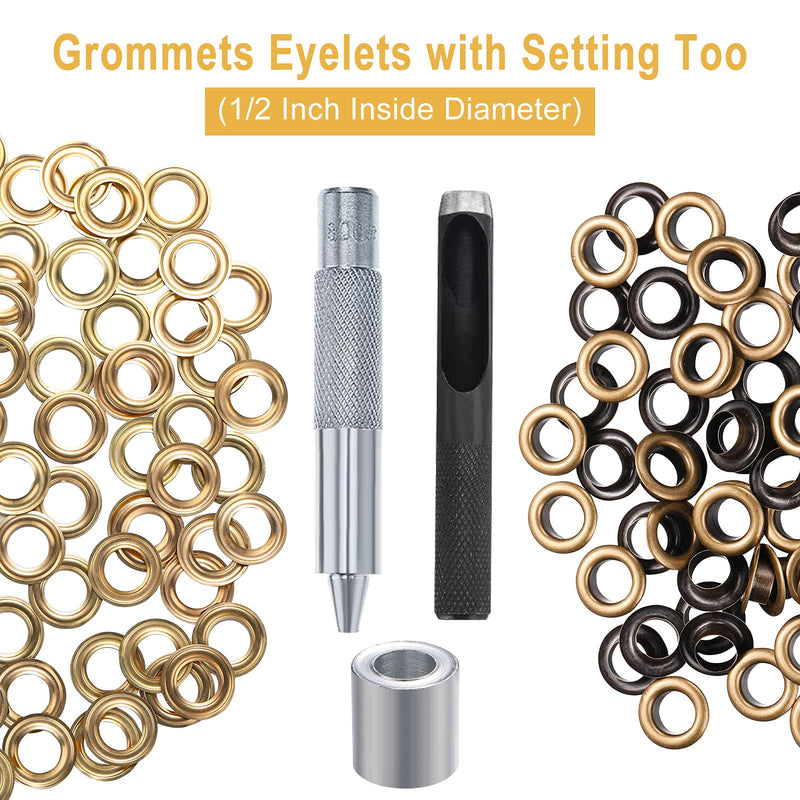 Pangda Grommet Tool Kit, Grommet Setting Tool and 100 Sets Grommets Eyelets with Storage Box (1/ 2 Inch Inside Diameter, Green Bronze)