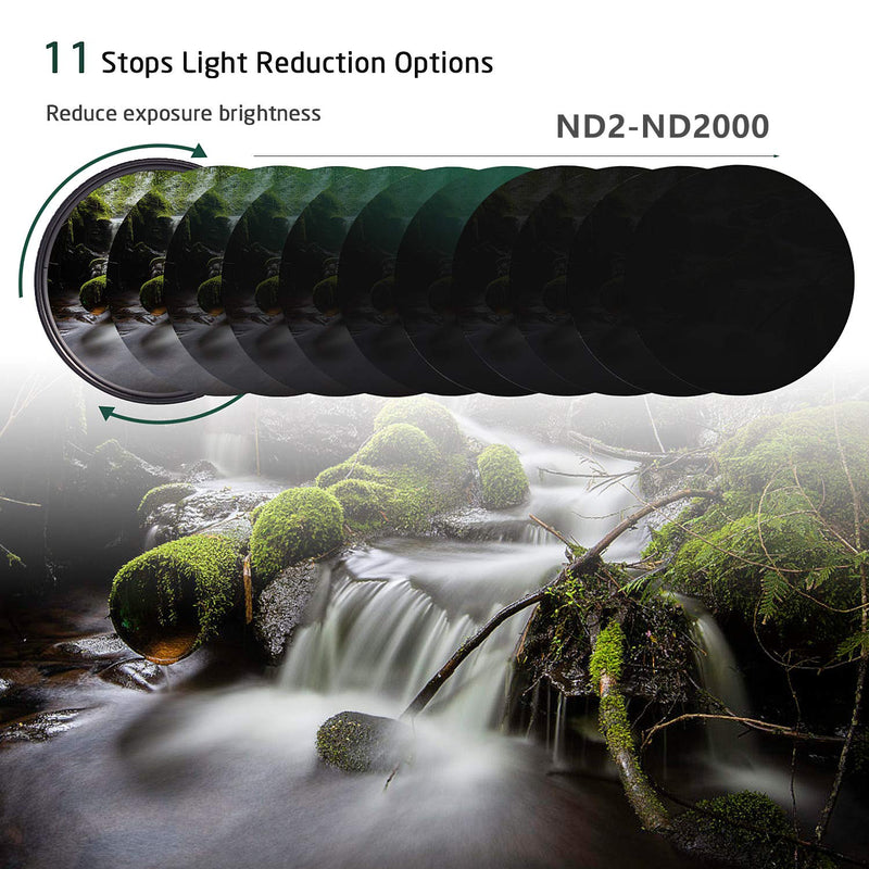 GREEN.L 77mm Variable ND Filter ND2-2000 Neutral Density Filter Nano Coating MRC18-Layer Schott Optics Glass