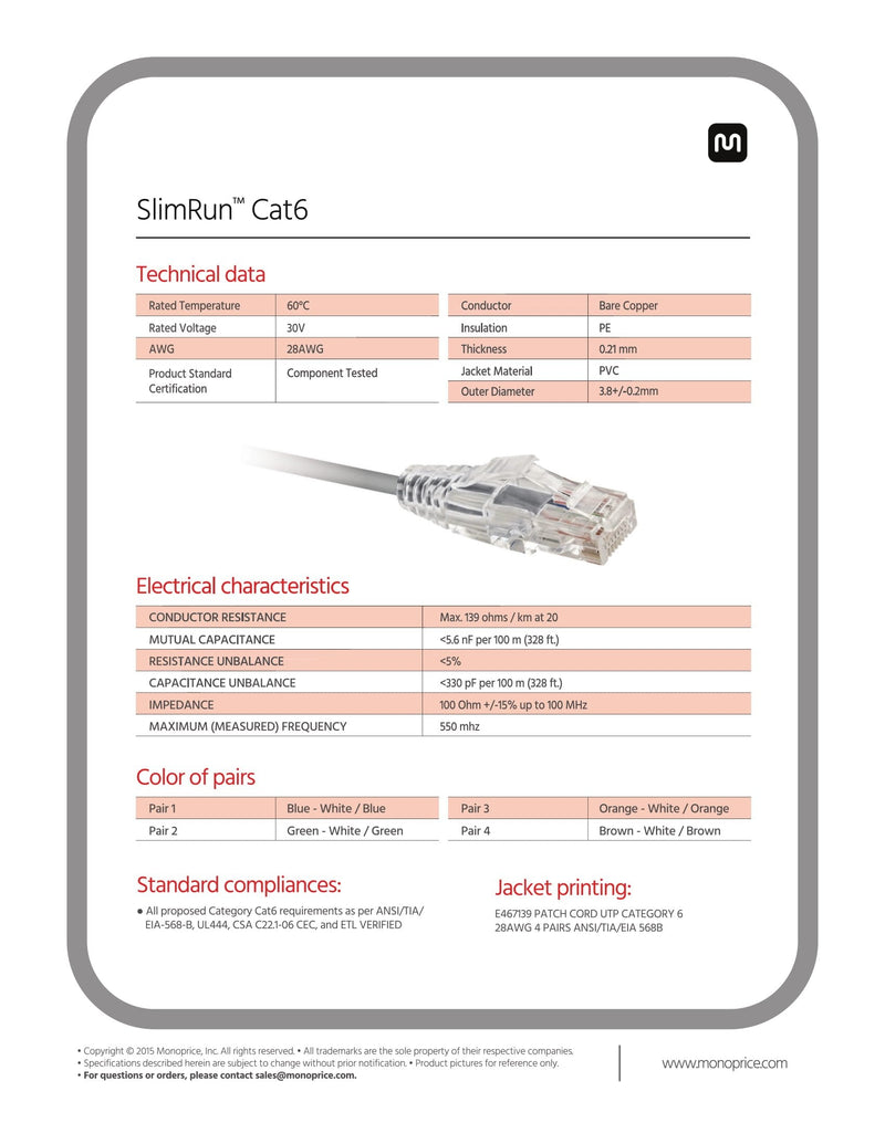 [AUSTRALIA] - Monoprice Cat6 Ethernet Patch Cable - 10 Feet - Black | Network Internet Cord - Snagless RJ45 Stranded 550MHz UTP CMR Riser Rated Pure Bare Copper Wire 28AWG - SlimRun Series 