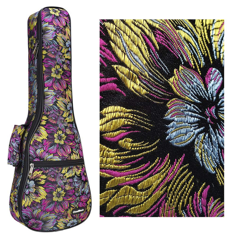 CLOUDMUSIC Ukulele Case Embroidered Floral Vintage Pattern 10mm Padded (Soprano, Colorful Flowers) Soprano