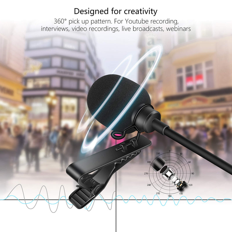 [AUSTRALIA] - Professional Lavalier Microphone Set for Android,Camera,PC,iPhone,3.5mm Omnidirectional Lapel Mic with Noise Reduction for Video,YouTube,Interview,Vlogging(Android 6M) 