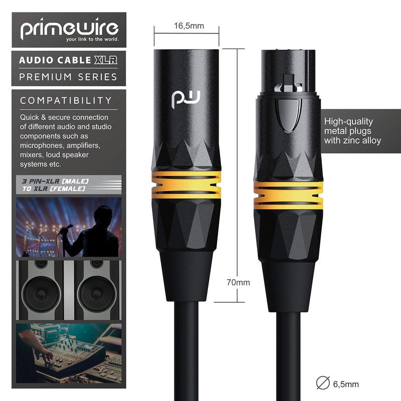 Primewire audio cable XLR male jack to XLR female jack- 5m - microphone cable - 4 Colour rings each - OFC oxygen free copper - for microphones Hifi mixing console speaker - shielded - flexible