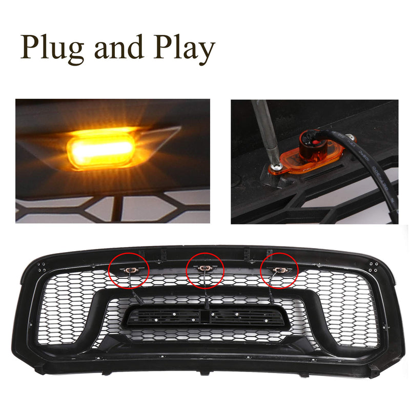 BA-BOLING grill light compatible with 2013-2018 Dodge Ram 1500 Front Grill yellow light yellow lens flat lens