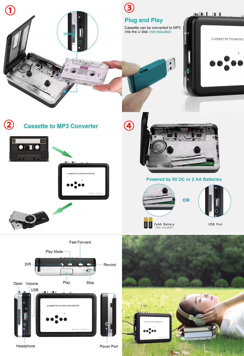 [AUSTRALIA] - Y&H Cassette Tape Player Record Tape to MP3 Digital Converter,USB Cassette Capture,Save to USB Flash Drive Directly,No Need Computer ezcap231 