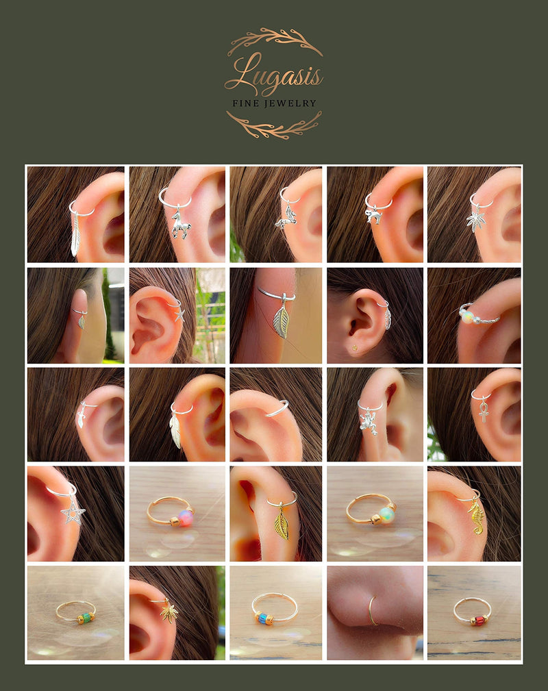White Opal Cartilage Earring and Nose Hoop Earrings I 14k Gold Filled Helix Hoop Earring I 20 Gauge Wire Thickness Handmade Piercing I 8mm Hoop Diameter Earrings for Women White Opal Gold