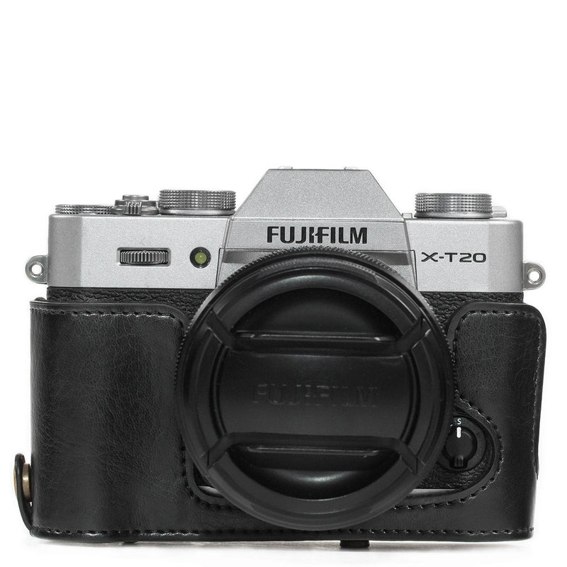MegaGear Ever Ready Leather Camera Case and Strap Compatible with Fujifilm X-T30, X-T20, X-T10 (16-50mm / 18-55mm Lenses) Black