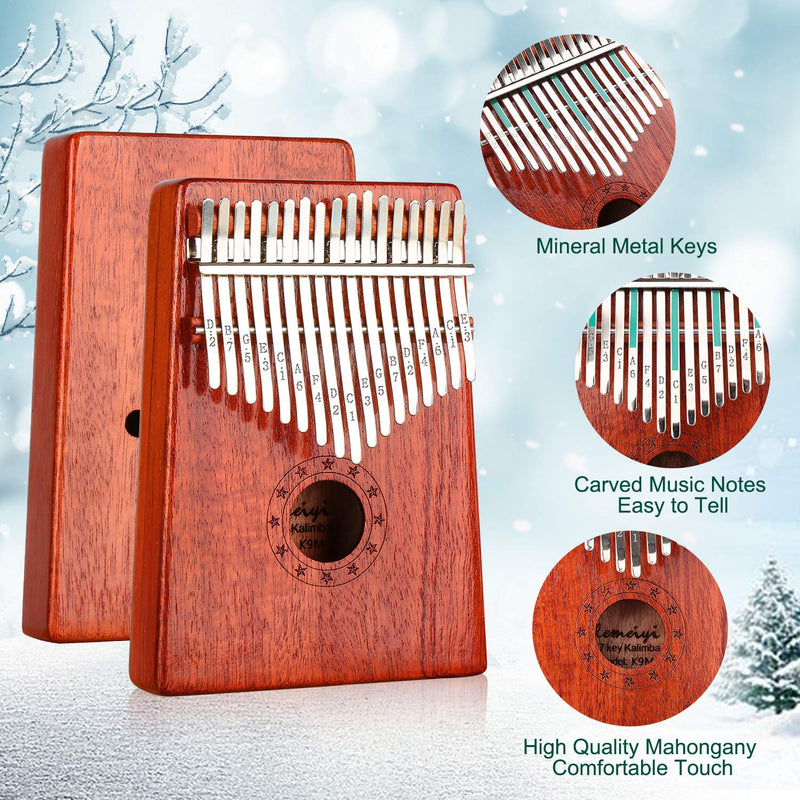 Kalimba 17 Keys Thumb Piano with Study Instruction and Tune Hammer, Portable Mbira Sanza African Wood Finger Piano, Gift for Kids Adult Beginners Professional