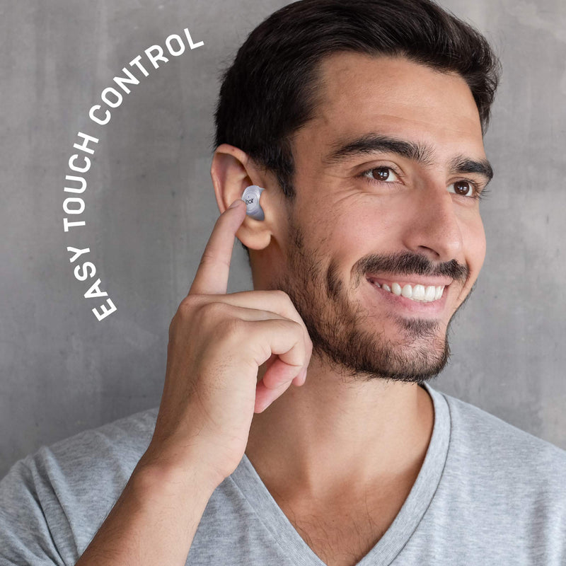 Premium Gravity TWS Earbuds by iJoy - Wireless Bluetooth 5.0 Compatible in-Ear Headset with Built-in Mic & Portable Recharging Case - IPX4 Waterproof & Sweatproof Design for Sports- Long Battery Life WHITE