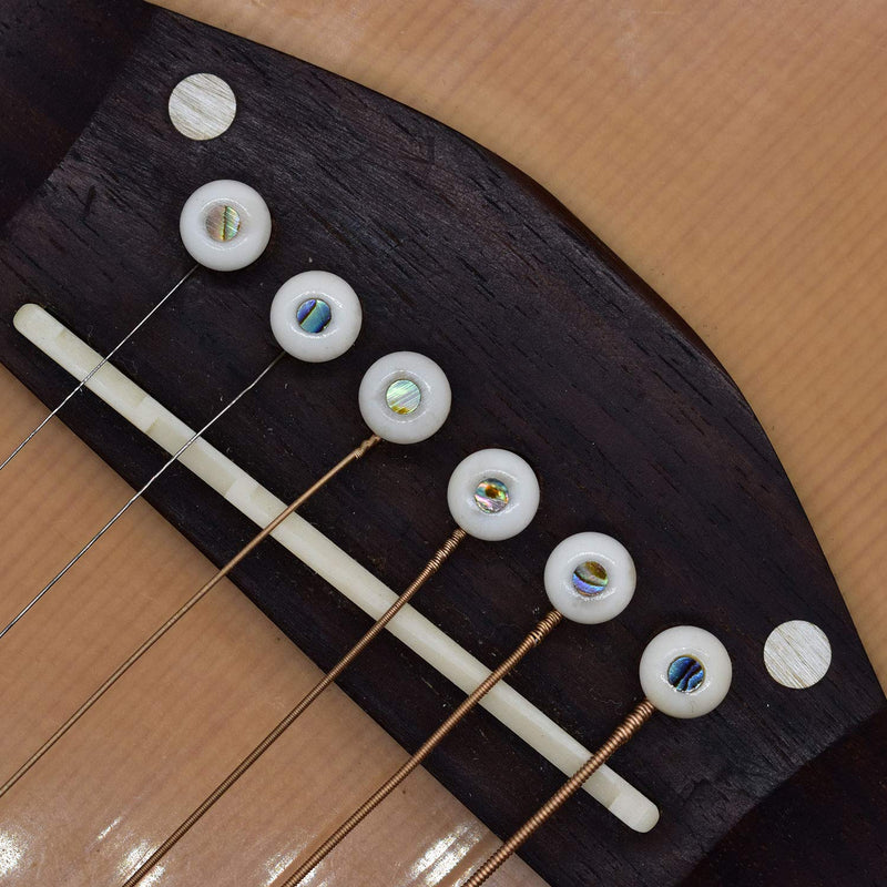 Vencetmat Acoustic Guitar Bridge Pins, Pure Bone, Slotted, Ivory Color, Inlaid Abalone Dot