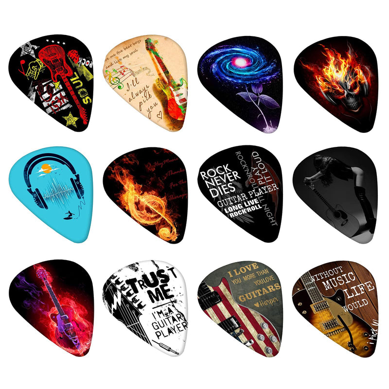 Cool Guitar Picks 12 Medium Pack with Leather Picks Holder ,Unique Artistic Personalized Guitar Pick Punch for Electric Guitar Bass Acoustic Guitar Lovers Gift (Medium)