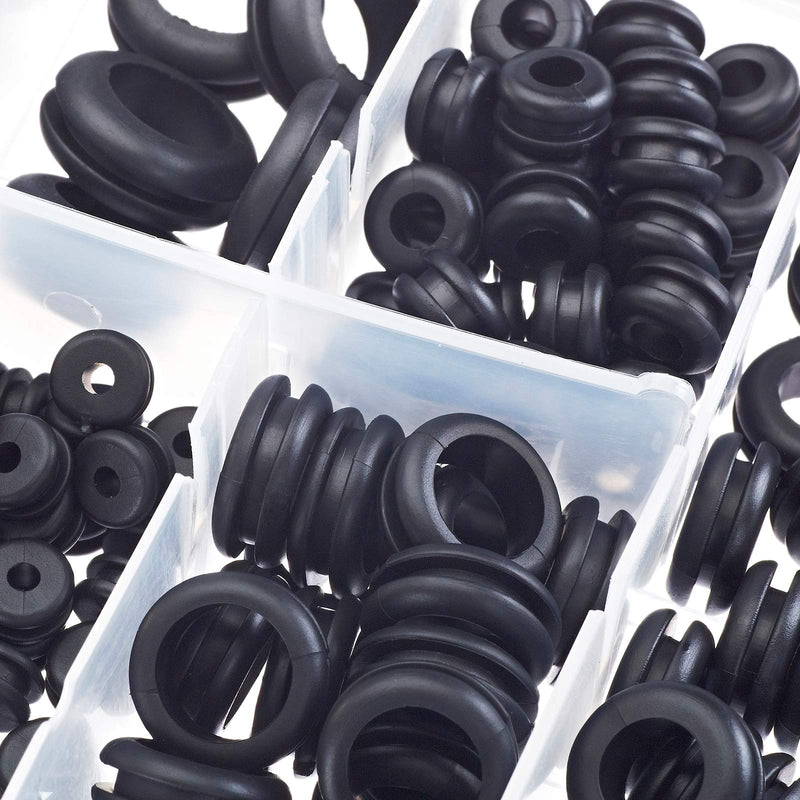 BUSY-CORNER 200 Pieces Hollow Rubber Grommet Firewall Hole Plug Assortment Kit, 1/4", 5/16", 3/8", 7/16", 1/2", 5/8", 3/4'', 7/8", 1''