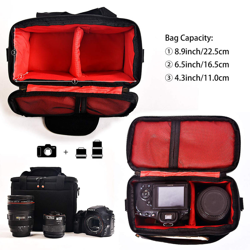FOSOTO Padded Camera Case with Extra Rain Cover Compatible for Canon EOS Rebel T3i T5 T6 4000D SL2 Nikon B500 D3400 Panasonic Lumix FZ80 DSLR SLR Camera Lens (Black) Black