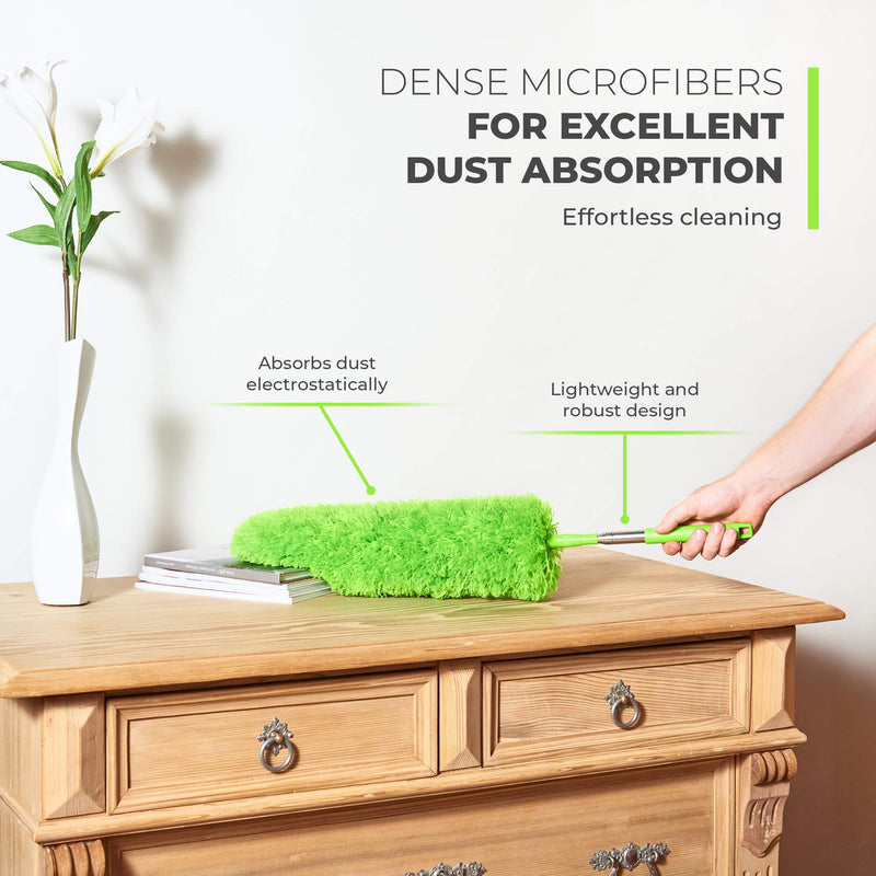 GÜTEWERK DUSTR Microfiber Duster with Extension Pole, Feather Duster, Ceiling Fan Duster, Feather Dusters for Cleaning, Dust Cleaner, Cobweb Duster - Electrostatic Bendable Head - up to 55 Inch up to 55 in
