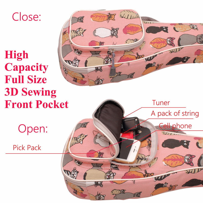 [AUSTRALIA] - MUSIC FIRST Canvas"MISS CAT" ukulele case ukulele bag, Double Shoulder Straps, New Arrial, Original Design, Best Christmas Gift! (Fit for 21 inch Soprano Ukulele, Double Shoulder Straps) Fit for 21 inch Soprano Ukulele 