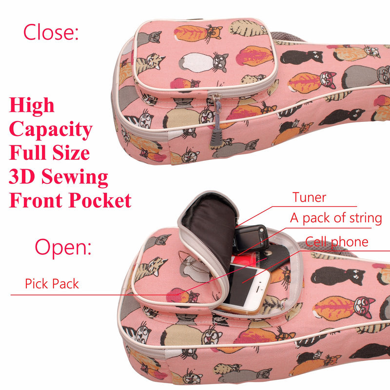 MUSIC FIRST cotton 21“ Soprano"MISS CAT" ukulele case ukulele bag ukulele cover, New Arrial, Original Design, Best Christmas Gift! Fit for 21 inch Soprano Ukulele Single Shoulder Strap