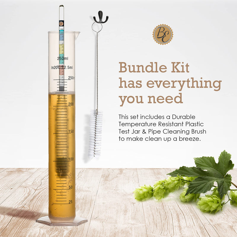 Brewer's Elite Hydrometer & Plastic Test Jar - for Home Brew Beer, Wine, Mead and Kombucha - Deluxe Triple Scale Set, Hardcase and Cloth - Specific Gravity ABV Tester Hydrometer & Plastic Test Jar Kit