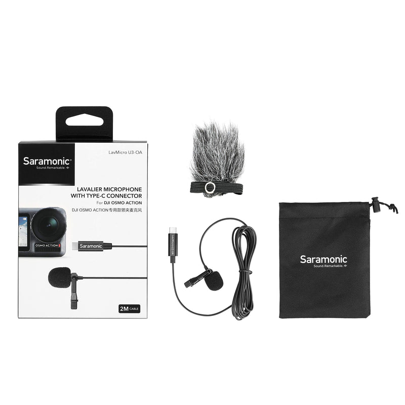 Saramonic Compact Clip-On Omnidirectional Lavalier Microphone Designed for DJI Osmo Action with 6.6ft (2m) Cable & USB-C Connector (LAVMICROU3-OA) For Osmo Action