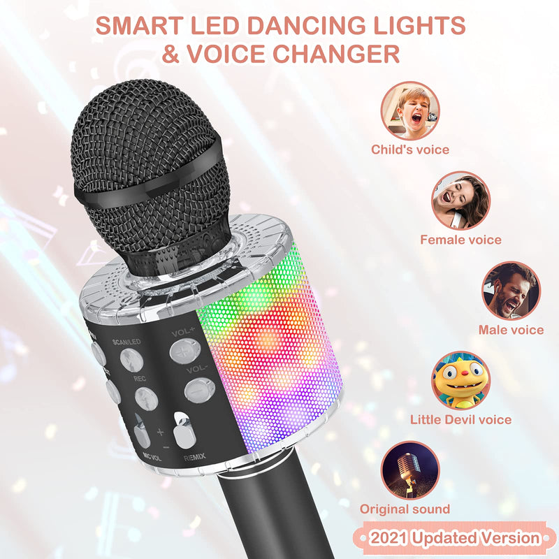 Verkstar Karaoke Microphone,Upgrade Bluetooth Wireless Karaoke Mic for Kids Adults Portable Handheld Singing Speaker Machine with Colorful LED Lights for Christmas Birthday Gifts Black