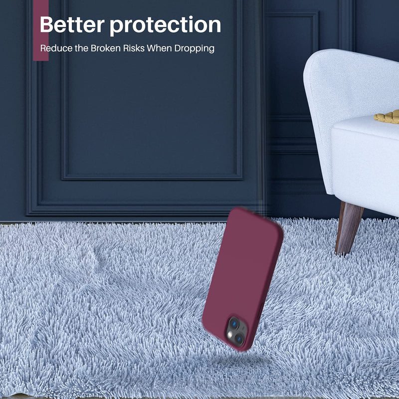ORNARTO Shockproof Liquid Silicone Designed for iPhone 13 Case Gel Rubber Full Body Protection Anti-Shock Cover Case Drop Protection 6.1inch-WineRed Wine Red