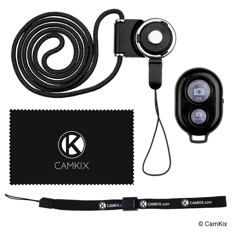 CamKix Camera Shutter Remote Control With Bluetooth® Wireless Technology, Black - Wrist Strap + Lanyard (Detachable Ring Mount) - Capture Pictures/Video Wirelessly up to 30 ft (10 m) on iPhone/Android