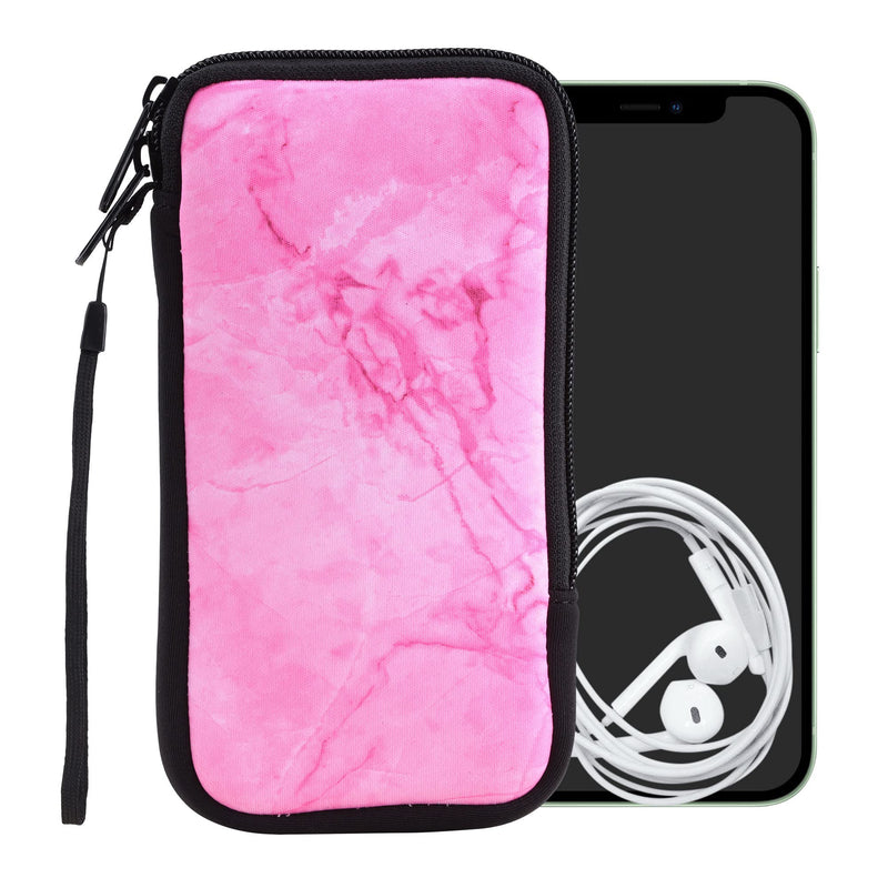 [AUSTRALIA] - kwmobile Neoprene Sleeve for Smartphone Size XL - 6.7/6.8" - Shock Absorbing Pouch Case - Protective Phone Bag - Marble Dark Pink/Pink Marble 08-33 