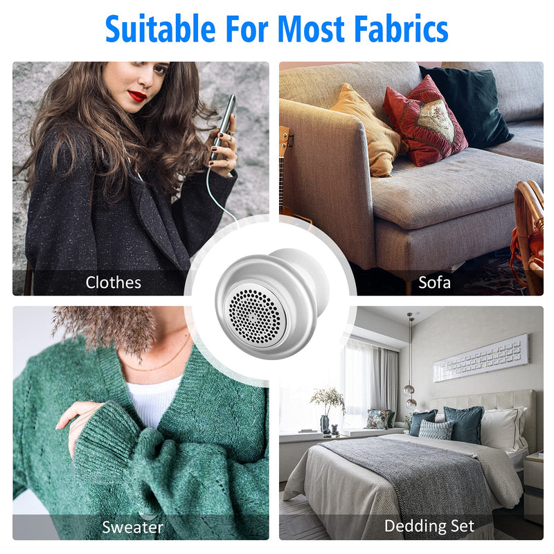 Lint Remover, Uluker Rechargeable Fabric Shaver Lint Shaver Sweater Shaver Clothes Fuzz Remover Depiller with 6-Leaf Blades for Clothes and Furniture - Battery Operated (White) White+light