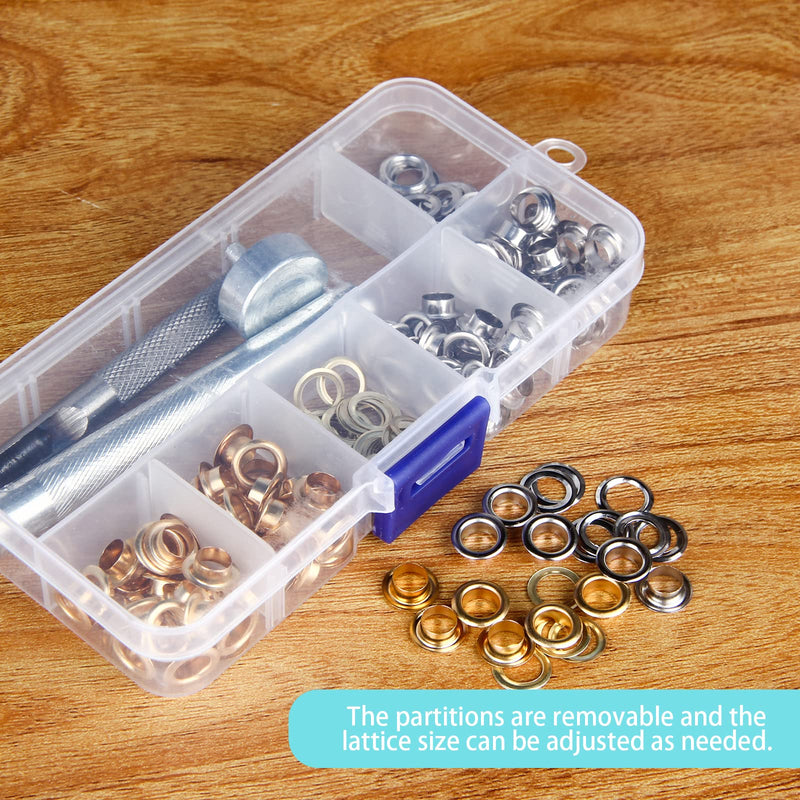100 Sets Grommets Eyelets Kit, Grommets and Washers with 3 Pieces Install Tools, Metal Grommets Kit for Clothes Hats Shoes Leather Bags and DIY Crafts (6MM, Gold+Silver) 6MM