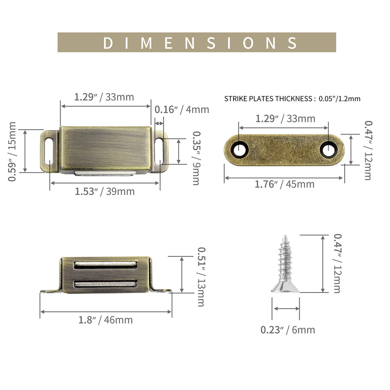 Jiozermi 4 Pack Magnetic Door Catch, Heavy Duty Magnetic Cabinet, Stainless Steel Magnet Latch for Cabinets Shutter, Closet & Furniture Door, Furniture Latch 10 lbs, Bronze 4 Pack, Metal