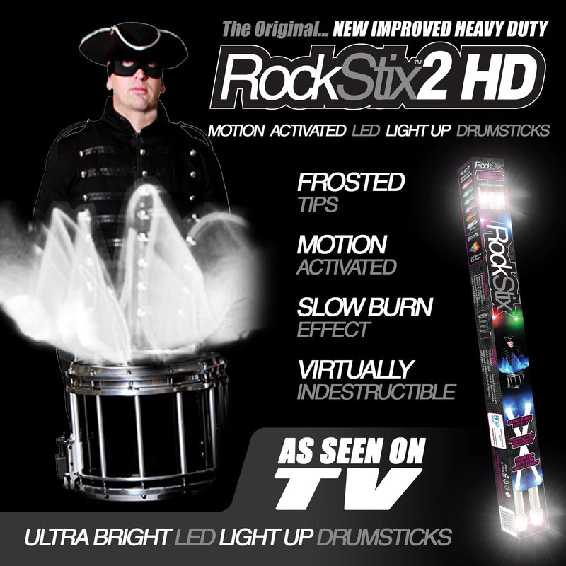 ROCKSTIX 2 HD WHITE, BRIGHT LED LIGHT UP DRUMSTICKS, with fade effect, Set your gig on fire! (WHITE)