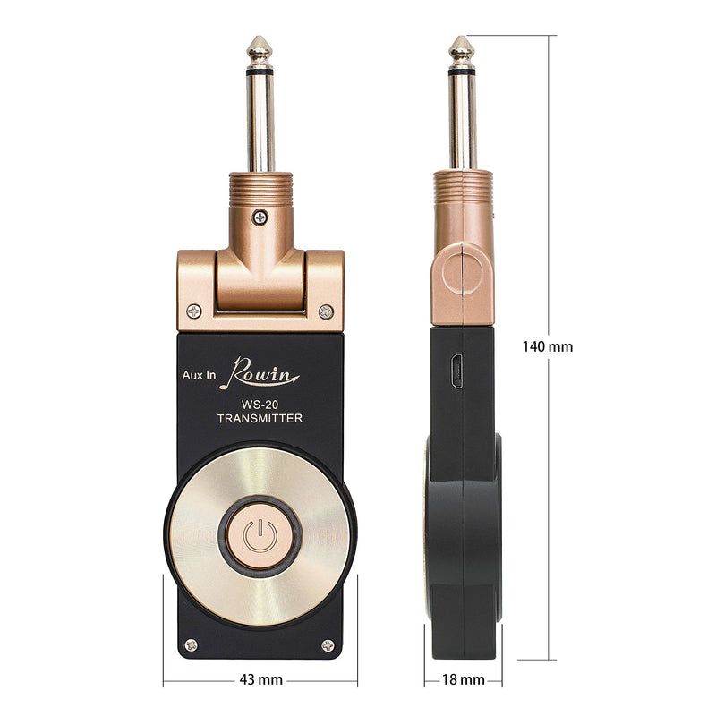 [AUSTRALIA] - Rowin 2.4G Rechargeable Guitar Wireless Transmitter Receiver Wireless Guitar System with 8 Hours Working Time (Golden Plug) 