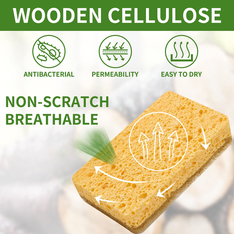 12 Pack Kitchen Dish Sponges, Natural Plant Palm Fiber Scrub Sponge with Non Scratch Biodegradable Compostable Sponges, Durable No Smell Household Cleaning Sponges