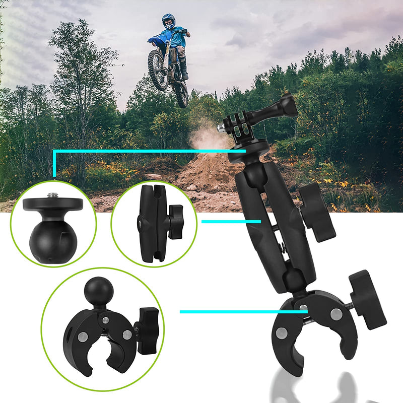 Handlebar Clamp Motorbike Mount for Insta360 One X2, X, One R, GO 2, GoPro Hero, with Double Ball Head Super Clamp Mount Adapter Accessories
