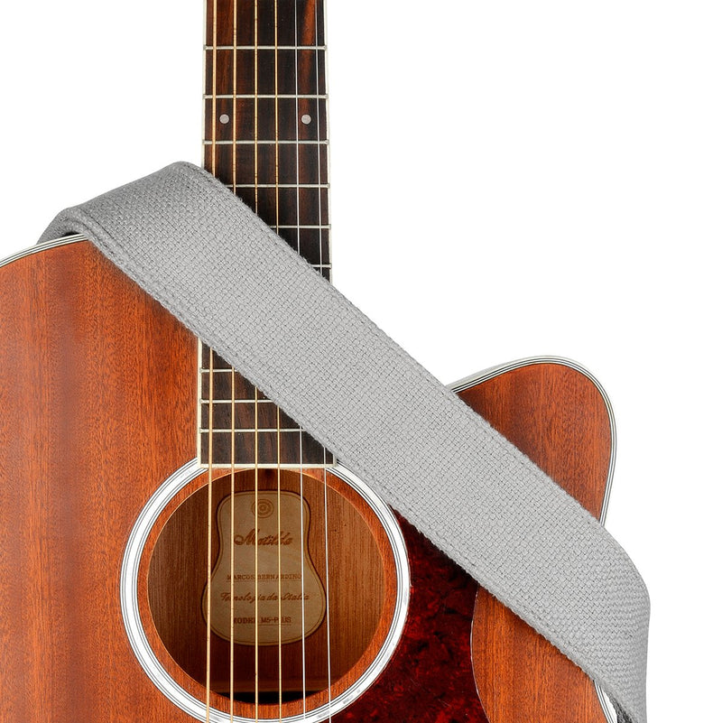 BestSounds Guitar Strap 100% Soft Cotton & Genuine Leather Ends Guitar Shoulder Strap for Acoustic Guitar, Electric Guitar, Bass & Mandolins (Grey) Gray