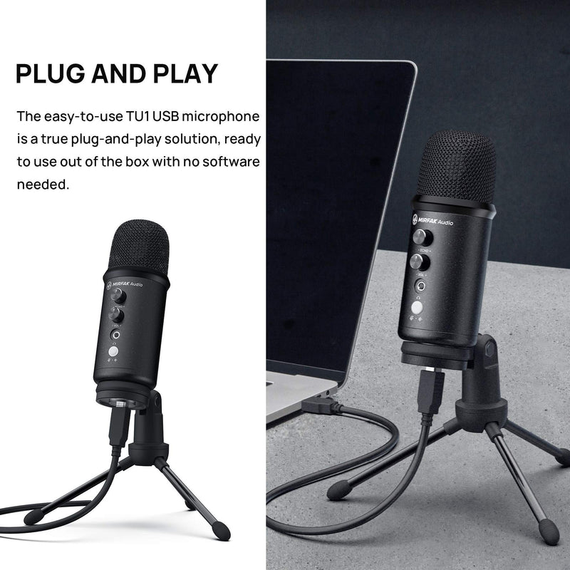 Mirfak TU1 USB Desktop Microphone, Plug and Play USB Microphone with Pop-Filter & Tripod Stand for Streaming, Karaoke, Gaming, Vocal Recordings, YouTube Videos, Compatible with iOS/Windows