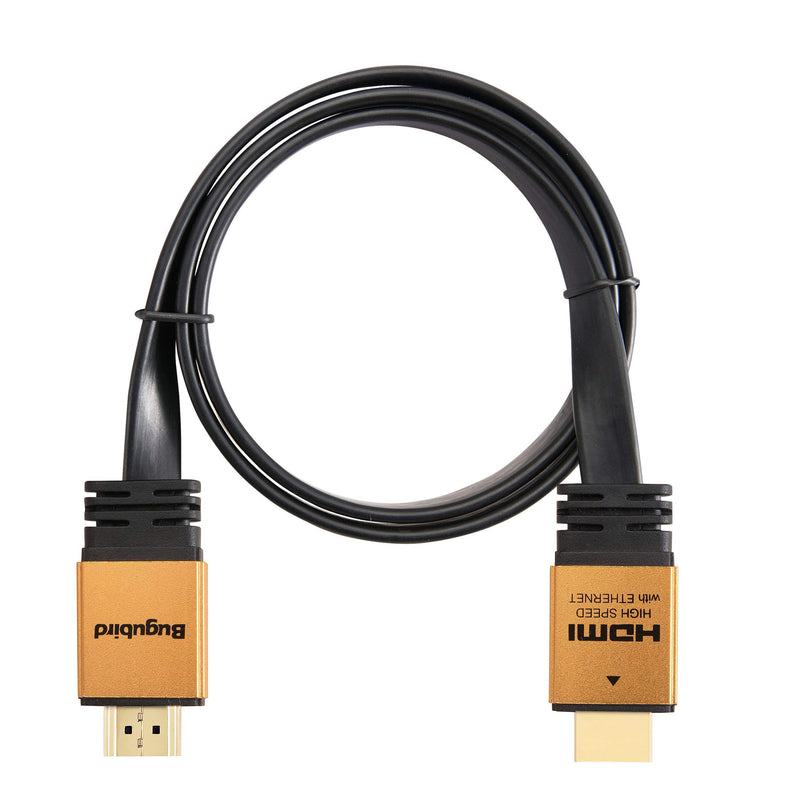 4K Flat HDMI Cable 12ft - Bugubird High Speed 18Gbps HDMI 2.0 Cable with Ethernet Support 4K @60Hz Ultra HD 2160P 1080P 3D HDR and Audio Return(ARC) - 3 Colors and Multiple Lengths are Available golden+black