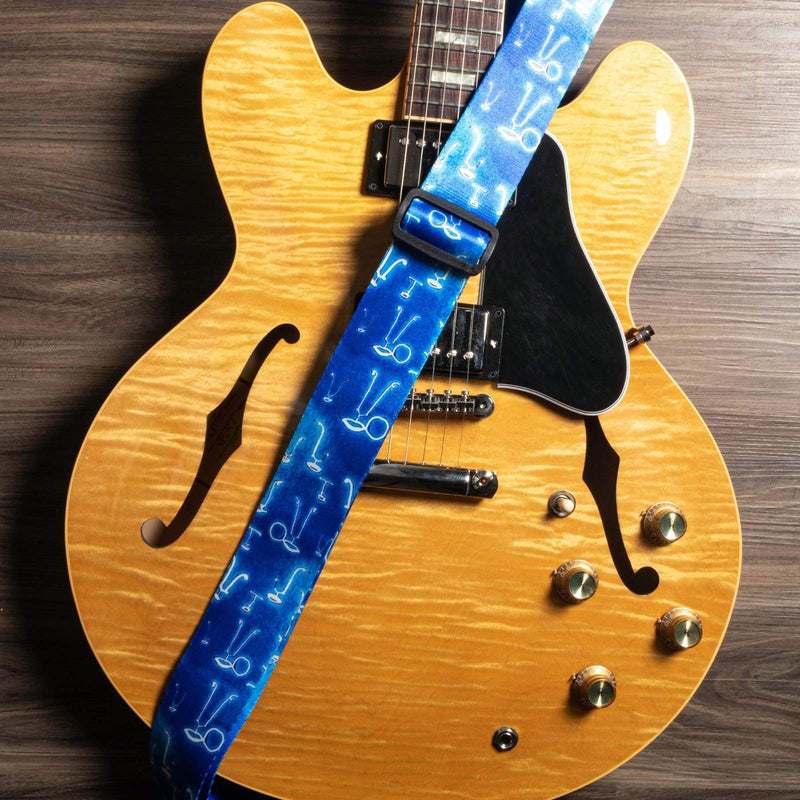 KLIQ Vintage Woven Artist Series Guitar Strap for Acoustic and Electric Guitars + 2 Free Rubber Strap Locks, 2 Free Guitar Picks and 1 Free Lace | Terylene Printed |"A Little Blue" by KLA "A Little Bit Blue"