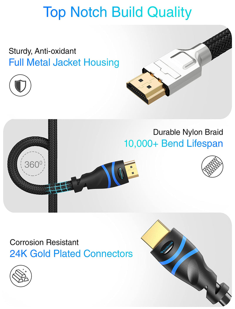 BlueRigger 4K HDMI Cable (20FT, 4K 60Hz HDR, High Speed 18 Gbps, Nylon Braided Cord) - Compatible with PS5, PS4, PS3, Xbox, Roku, Apple TV, HDTV, Blu-ray, PC 20FT