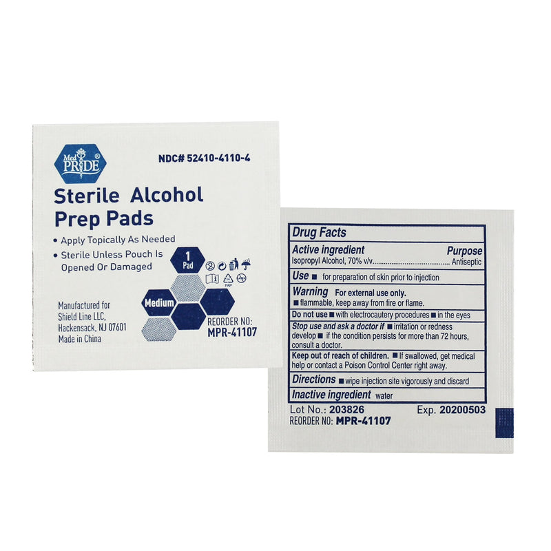 Medpride Alcohol Prep Pads| 100 Pack| Medical-Grade, Sterile, Individually-Wrapped, Isopropyl Cotton Swabs| Disposable, Medium Square Size, 2ply, Latex Free & Antiseptic| for Medical & First-Aid Kits