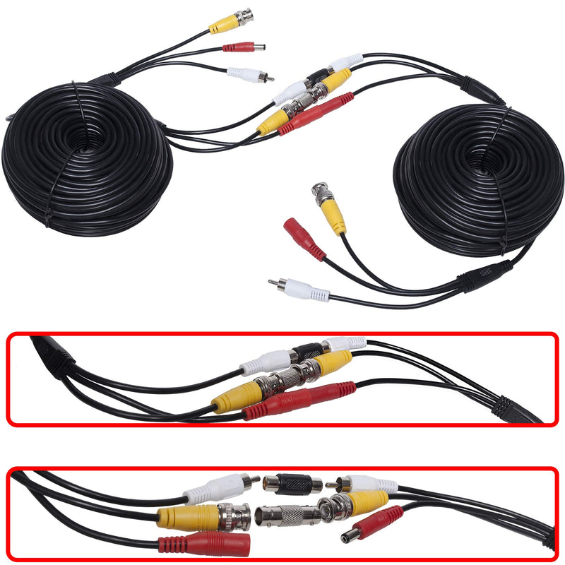 100ft HD Audio Video Security Camera BNC Power Cable Сopper - Gift BNC - Pre-Made All-in-One Extension Wire CCTV Cord with BNC RCA Connectors 30 m 3-in-1(100 Ft) 100Ft Black