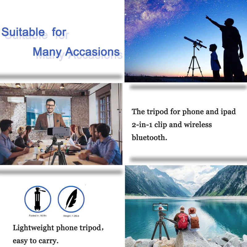 Phone Tripod, Stable Aluminum Tripod for Phone,Ipad,Light Camera, Cell Phone Tripod with Bluetooth Remote Control for Live Streaming Tiktok YouTube Video Recording