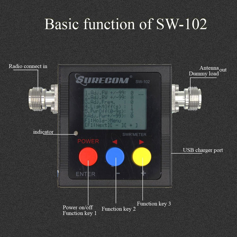 Surecom SW-102 125-525Mhz Digital VHF/UHF Antenna Power & SWR Meter+MF connector