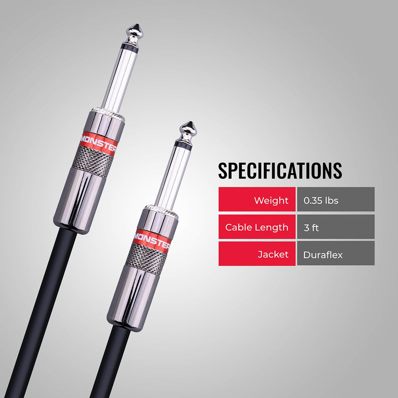 Monster Prolink Monster Classic Speaker Cable: Straight to Straight, 3 ft, Straight 1/4 Plugs 3 ft. - straight 1/4” plugs