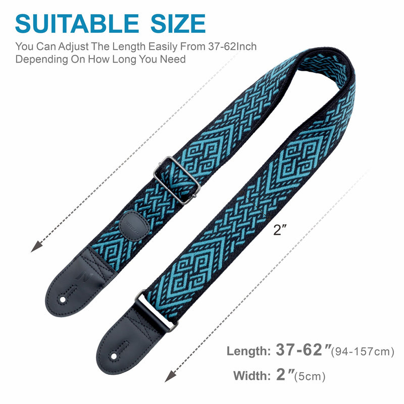 Nefelibata Guitar Strap with Pick Pocket, 2 Inch Thicker Woven Guitar Straps with Double Full Grain Leather Ends for Bass, Electric and Acoustic Guitars (Free Guitar Accessory Set) Blue Diamond
