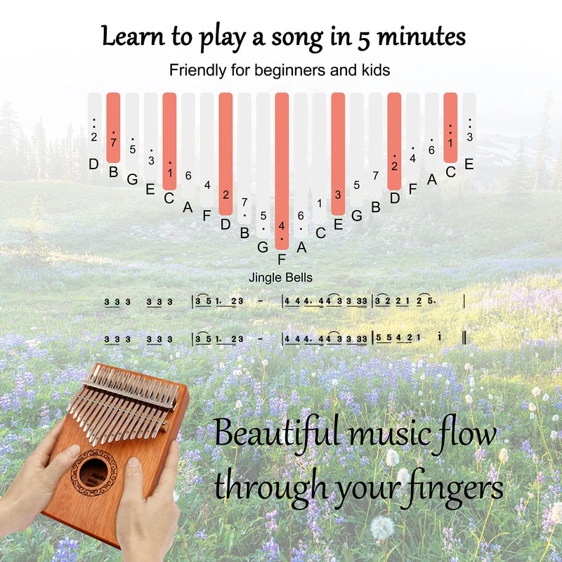 Kalimba Thumb Piano,YUNDIE Portable 17 Keys Mbira Finger Piano with Tune Hammer and Study Instruction,Musical Instruments Birthday Gift for Kid Adult Beginners Professional(Brown) 17keys Brown