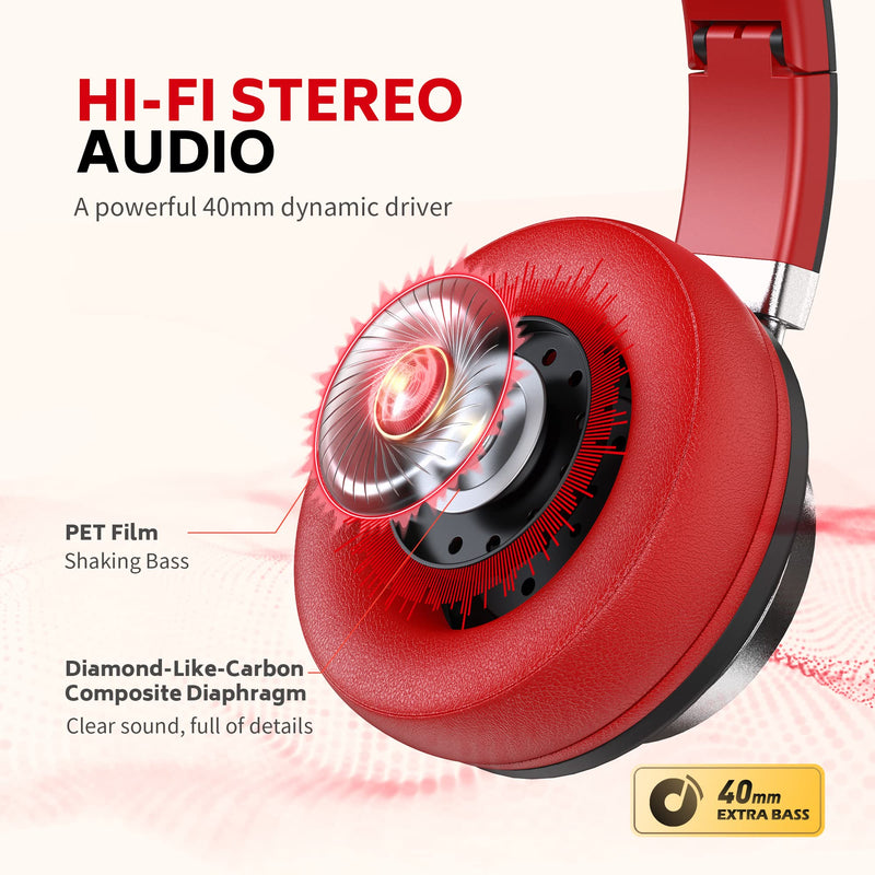 COOSII AC01 Headphones Wired Noise Isolating Over Ear, Corded Stereo Headsets with Microphone Volume Control for Adults Teens with Wire 3.5mm for Cellphones, Tablets, Laptop, Chromebook (Black Red) Black Red