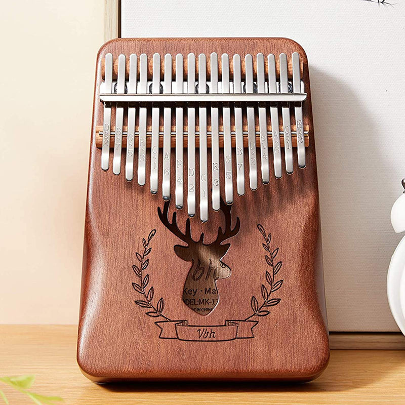 Kalimba 17 Keys Thumb Piano with Mahogany Wood Portable Finger Piano Gifts for Kids and Piano Beginners Professional Tune Hammer and Study Instruction Coffee acacia deer